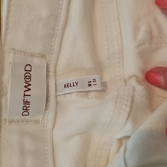 DRIFTWOOD Cream Slight Bootcut Kelly Jeans with Floral Embroidery, Size 6 - Picture 5 of 9